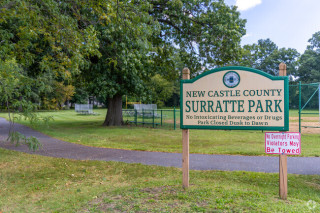 Sign at the entrance to Surratte Park, the site of a recent removal of a hazardous tree by Strobert Tree Services